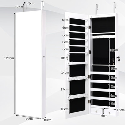 Costway Wall-mounted Jewelry Storage Cabinet Door Hanging Jewelry Armoire w/ Full Mirror