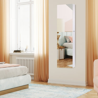 Costway Wall-mounted Jewelry Storage Cabinet Door Hanging Jewelry Armoire w/ Full Mirror - 3