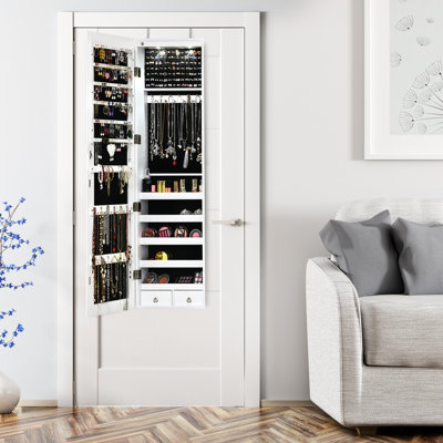 Costway Wall-mounted Jewelry Storage Cabinet Door Hanging Jewelry Armoire w/ Full Mirror - 4