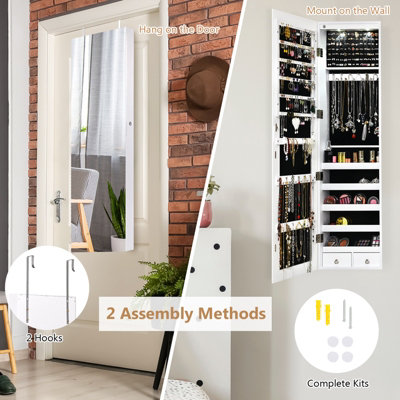 Costway Wall-mounted Jewelry Storage Cabinet Door Hanging Jewelry Armoire w/ Full Mirror - 6
