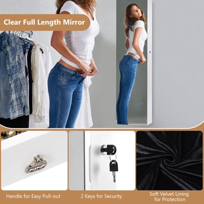 Costway Wall-mounted Jewelry Storage Cabinet Door Hanging Jewelry Armoire w/ Full Mirror - 9