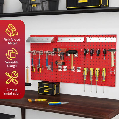 COSTWAY Wall-Mounted Pegboard Kit Utility Tool Board w/ Square Hanging ...