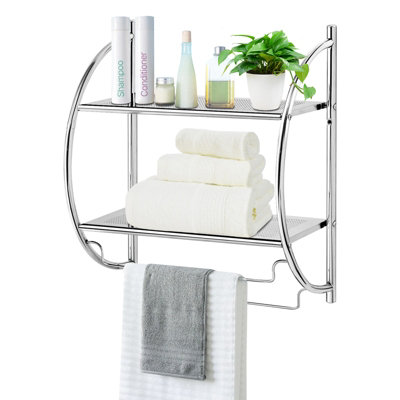 Costway Wall Mounted Towel Rack 2 Tiers Curved Display Organiser Shelving Unit Home