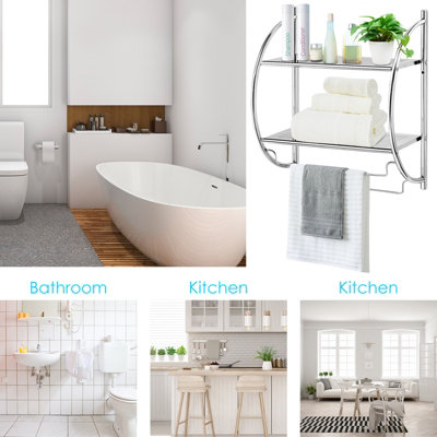 Costway Wall Mounted Towel Rack 2 Tiers Curved Display Organiser Shelving Unit Home