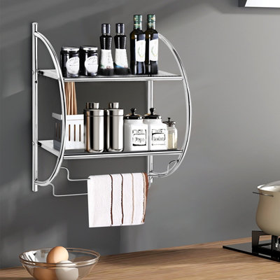 Costway Wall Mounted Towel Rack 2 Tiers Curved Display Organiser Shelving Unit Home - 4