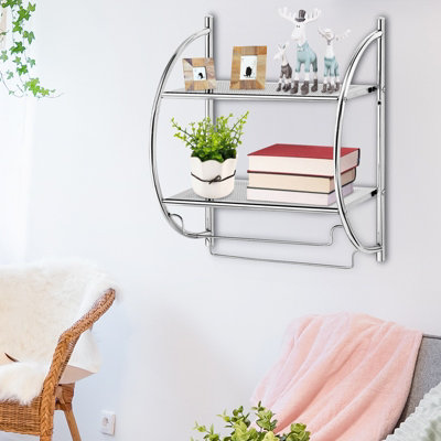 Costway Wall Mounted Towel Rack 2 Tiers Curved Display Organiser Shelving Unit Home - 5