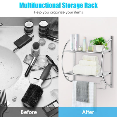 Costway Wall Mounted Towel Rack 2 Tiers Curved Display Organiser Shelving Unit Home - 7