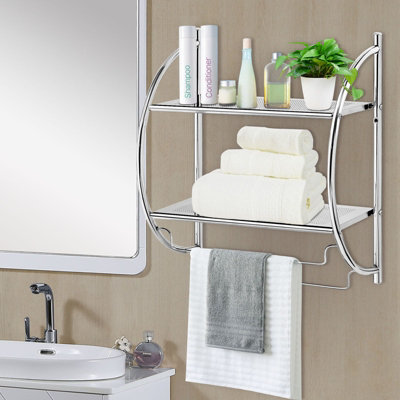 Costway Wall Mounted Towel Rack 2 Tiers Curved Display Organiser Shelving Unit Home - 8