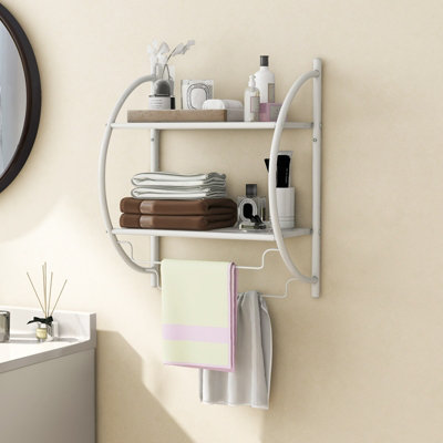 Costway Wall Mounted Towel Rack 2 Tiers Curved Display Organiser Shelving Unit