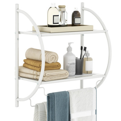Costway Wall Mounted Towel Rack 2 Tiers Curved Display Organiser Shelving Unit