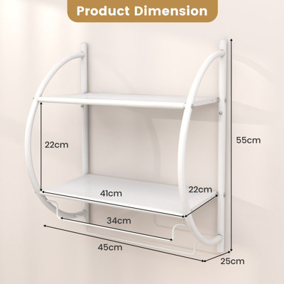 Costway Wall Mounted Towel Rack 2 Tiers Curved Display Organiser Shelving Unit - 3