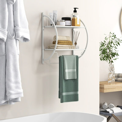 Costway Wall Mounted Towel Rack 2 Tiers Curved Display Organiser Shelving Unit - 4