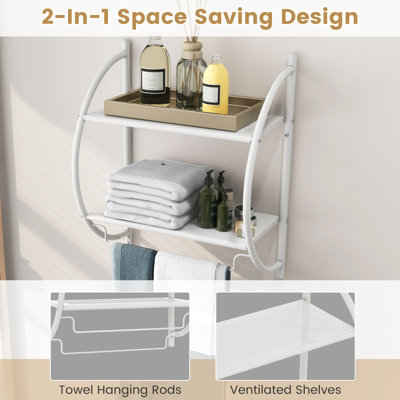 Costway Wall Mounted Towel Rack 2 Tiers Curved Display Organiser Shelving Unit - 5