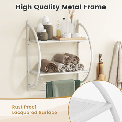 Costway Wall Mounted Towel Rack 2 Tiers Curved Display Organiser Shelving Unit - 6