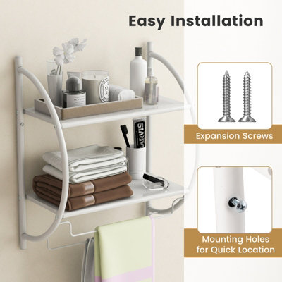 Costway Wall Mounted Towel Rack 2 Tiers Curved Display Organiser Shelving Unit - 7