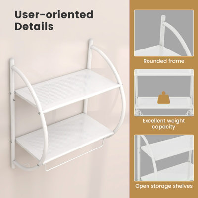 Costway Wall Mounted Towel Rack 2 Tiers Curved Display Organiser Shelving Unit - 8