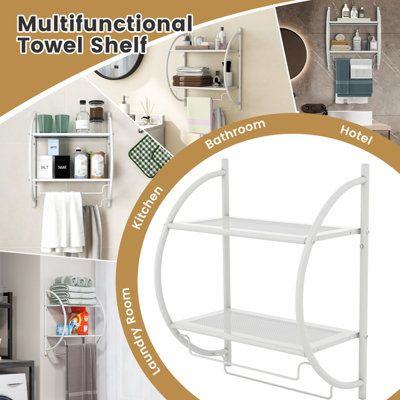 Costway Wall Mounted Towel Rack 2 Tiers Curved Display Organiser Shelving Unit - 9