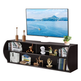 Costway Wall-Mounted TV Stand with Cable Hole Dark Brown