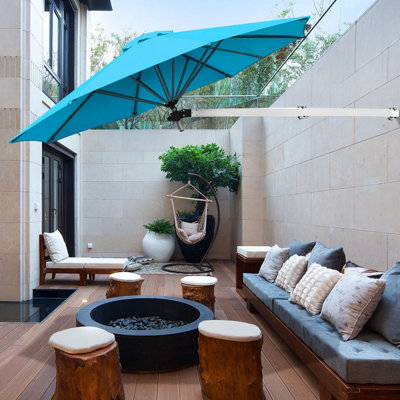 Costway Wall-Mounted Umbrella Water-proof Cantilever Parasols Tilting Sunshade Umbrella w/ Adjustable Pole - 3