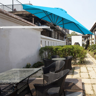Costway Wall-Mounted Umbrella Water-proof Cantilever Parasols Tilting Sunshade Umbrella w/ Adjustable Pole - 4