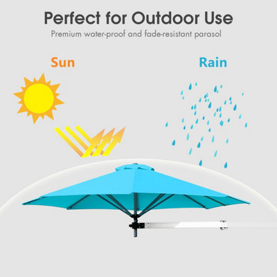 Costway Wall-Mounted Umbrella Water-proof Cantilever Parasols Tilting Sunshade Umbrella w/ Adjustable Pole - 5