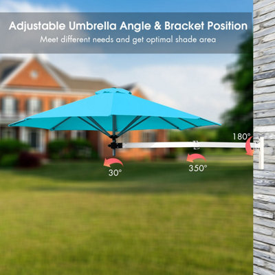Costway Wall-Mounted Umbrella Water-proof Cantilever Parasols Tilting Sunshade Umbrella w/ Adjustable Pole - 6