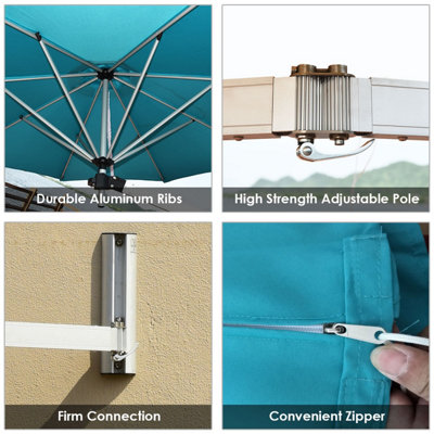 Costway Wall-Mounted Umbrella Water-proof Cantilever Parasols Tilting Sunshade Umbrella w/ Adjustable Pole - 8