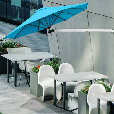Costway Wall-Mounted Umbrella Water-proof Cantilever Parasols Tilting Sunshade Umbrella w/ Adjustable Pole - 9