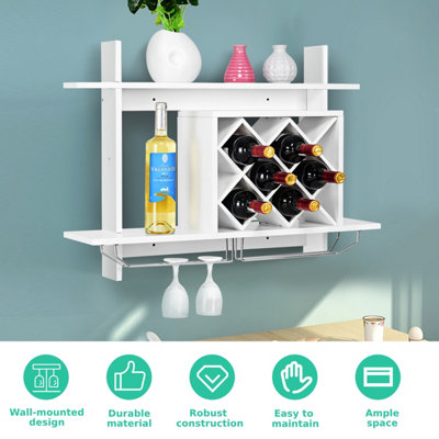 Costway Wall Mounted White Wine Rack 6 Bottles Storage Display Holder DIY at B Q