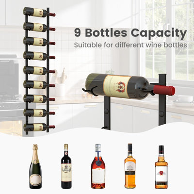 Costway Wall Mounted Wine Rack Hanging Metal Wine Display Rack for 9 Bottles - 5