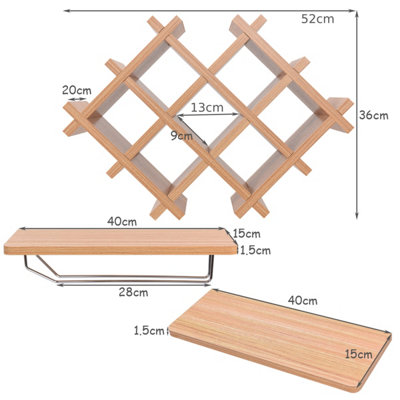 Costway Wall Mounted Wine Rack with 2 Shelves