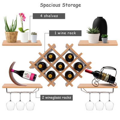 Costway Wall Mounted Wine Rack with 2 Shelves - 3