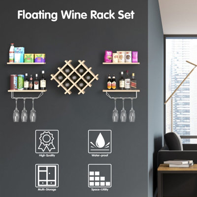 Costway Wall Mounted Wine Rack with 2 Shelves - 4