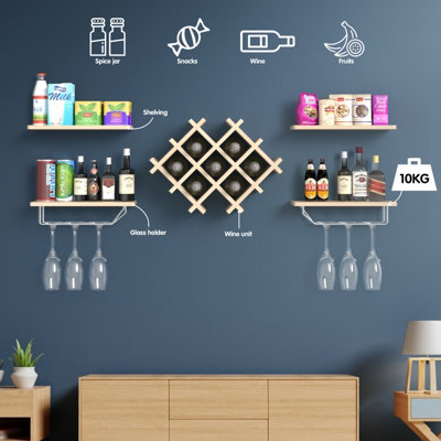 Costway Wall Mounted Wine Rack with 2 Shelves - 5