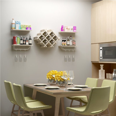 Costway Wall Mounted Wine Rack with 2 Shelves - 6