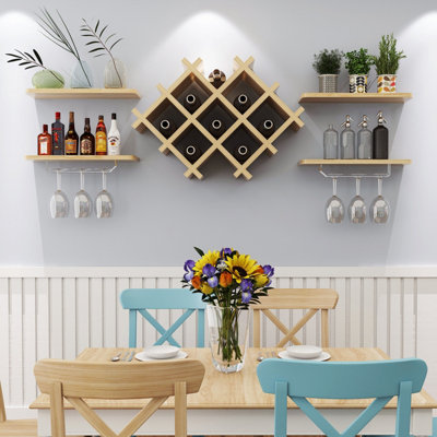 Costway Wall Mounted Wine Rack with 2 Shelves - 7