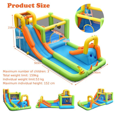 Costway Water Park Inflatable Bounce House w/ Double Slides & Basketball Hoop