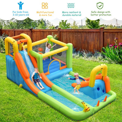 Costway Water Park Inflatable Bounce House w/ Double Slides & Basketball Hoop - 4