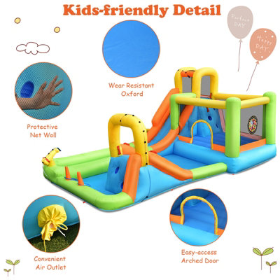 Costway Water Park Inflatable Bounce House w/ Double Slides & Basketball Hoop - 5