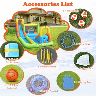 Costway Water Park Inflatable Bounce House w/ Double Slides & Basketball Hoop - 6