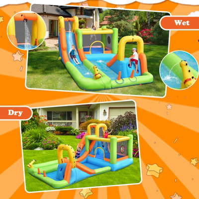 Costway Water Park Inflatable Bounce House w/ Double Slides & Basketball Hoop - 7