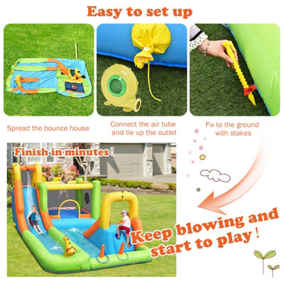 Costway Water Park Inflatable Bounce House w/ Double Slides & Basketball Hoop - 8