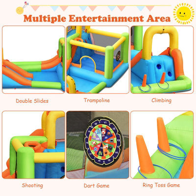 Costway Water Park Inflatable Bounce House w/ Double Slides & Basketball Hoop - 9