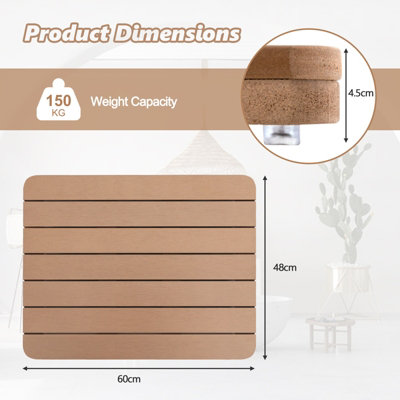 Costway Waterproof Bathroom Floor Mat HIPS Spa Shower Mats Non-Slip Foot Pads 60 x 48cm