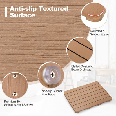 Costway Waterproof Bathroom Floor Mat HIPS Spa Shower Mats Non-Slip Foot Pads 60 x 48cm - 9