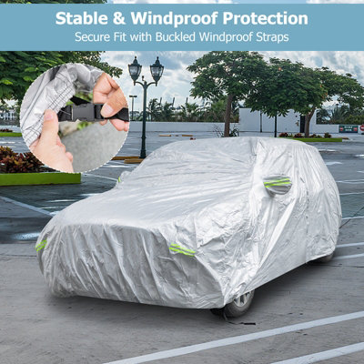 Costway Weatherproof Car Cover Universal Full Cover W/ Zipper Door All ...