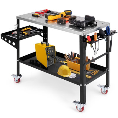 COSTWAY Welding Table 2-tier Rolling Welding Workbenchw/ Tool Rack & Tray