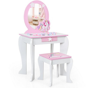Costway White Kids Vanity Table and Chair Set W/ Mirror