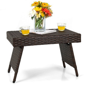 Costway Wicker Coffee Table  Folding Outdoor Patio Rattan Side Table