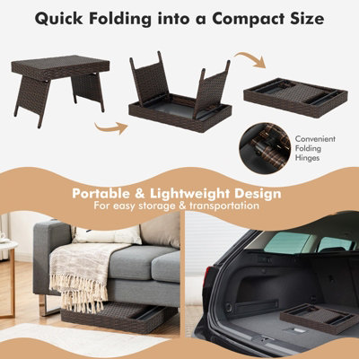 Costway Wicker Coffee Table  Folding Outdoor Patio Rattan Side Table - 4